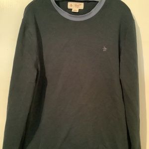 Penguin Large Sweatshirt.  Navy with light blue cuffs and collar EUC